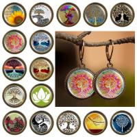 Fashion Time Gem Earring Jewelry, Brass, with Glass, Round, antique brass color plated, fashion jewelry & different styles for choice & for woman & epoxy gel, more colors for choice, nickel, lead & cadmium free, 16x30mm, Sold By Pair