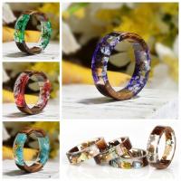 Resin Finger Ring, Wood, with Dried Flower & Resin, Round, fashion jewelry & different size for choice & for woman & epoxy gel, more colors for choice, Sold By PC