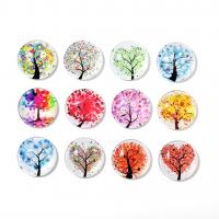 Fridge Magnets, Glass, with Magnetic Stickers, Round, 12 pieces & mixed pattern & epoxy gel, multi-colored, 30mm, Sold By Set