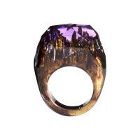 Resin Finger Ring, Wood, with Dried Flower & Resin, Round, fashion jewelry & different size for choice & epoxy gel, more colors for choice, Sold By PC