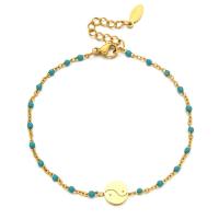 Stainless Steel Jewelry Bracelet 304 Stainless Steel Round gold color plated Adjustable & fashion jewelry & for woman & enamel Length Approx 20-22 cm Sold By PC
