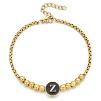 Stainless Steel Jewelry Bracelet 304 Stainless Steel Alphabet Letter gold color plated Adjustable & fashion jewelry & Unisex & enamel Length 16-22 cm Sold By PC