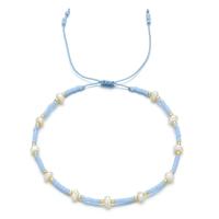 Bracelet de perles de verre, cordon de polyester, avec Seedbead & perle de plastique & alliage de zinc, Rond, Placage de couleur d'or, Réglable & bijoux de mode & pour femme, plus de couleurs à choisir, Longueur:17-30 cm, Vendu par PC