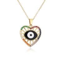 Cubic Zircon Micro Pave Brass Necklace, Heart, gold color plated, evil eye pattern & micro pave cubic zirconia & for woman & enamel, more colors for choice, 24x29mm, Length:Approx 17.7 Inch, Sold By PC