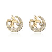 Cubic Zirconia Micro Pave Brass Earring, gold color plated, micro pave cubic zirconia & for woman, 13x13mm, Sold By Pair