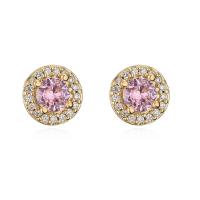 Cubic Zirconia Micro Pave Brass Earring Round gold color plated micro pave cubic zirconia & for woman Sold By Pair