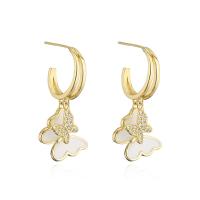 Cubic Zirconia Micro Pave Brass Earring Butterfly gold color plated micro pave cubic zirconia & for woman & enamel 34mm Sold By Pair