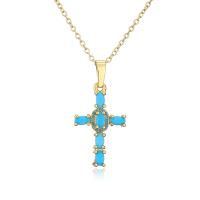 Cubic Zircon Micro Pave Brass Necklace, Cross, gold color plated, micro pave cubic zirconia & for woman, more colors for choice, 27x32mm, Length:Approx 17.7 Inch, Sold By PC