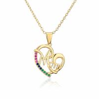 Cubic Zircon Micro Pave Brass Necklace, gold color plated, micro pave cubic zirconia & for woman, multi-colored, 20x25mm, Length:Approx 17.7 Inch, Sold By PC