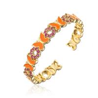 Brass Cuff Bangle gold color plated micro pave cubic zirconia & for woman & enamel 55mm Sold By PC
