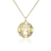 Cubic Zircon Micro Pave Brass Necklace, gold color plated, micro pave cubic zirconia & for woman & hollow, multi-colored, 19x24mm, Length:Approx 17.7 Inch, Sold By PC