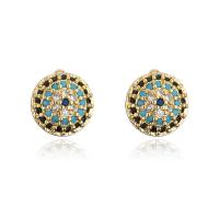 Cubic Zirconia Micro Pave Brass Earring, gold color plated, micro pave cubic zirconia & for woman, multi-colored, 8mm, Sold By Pair