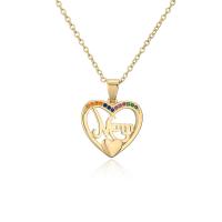 Cubic Zircon Micro Pave Brass Necklace, Heart, gold color plated, different styles for choice & micro pave cubic zirconia & for woman, multi-colored, 20x25mm, Length:Approx 17.7 Inch, Sold By PC