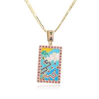 Cubic Zircon Micro Pave Brass Necklace, Square, gold color plated, micro pave cubic zirconia & for woman & enamel, more colors for choice, 18mm, Length:Approx 23.6 Inch, Sold By PC