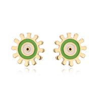 Evil Eye Earrings, Brass, gold color plated, for woman & enamel, more colors for choice, 10mm, Sold By Pair