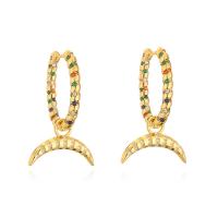 Huggie Hoop Drop Earring, Brass, gold color plated, micro pave cubic zirconia & for woman, multi-colored, 21x33mm, Sold By Pair