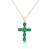 Cubic Zircon Micro Pave Brass Necklace, Cross, gold color plated, micro pave cubic zirconia & for woman, more colors for choice, 22x40mm, Length:Approx 17.7 Inch, Sold By PC