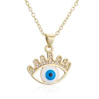 Evil Eye Biżuteria Naszyjnik, Mosiądz, Platerowane w kolorze złota, różne style do wyboru & mikro utorować cyrkonia & dla kobiety & emalia, 20x23mm, długość około 17.7 cal, sprzedane przez PC