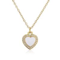 Cubic Zircon Micro Pave Brass Necklace Heart gold color plated for woman & enamel Length Approx 17.7 Inch Sold By PC