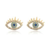Cubic Zirconia Micro Pave Brass Earring gold color plated & micro pave cubic zirconia & for woman blue Sold By Pair