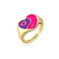 Brass Finger Ring gold color plated ying yang & for woman & enamel 18mm Sold By PC