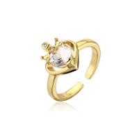 Cubic cirkónium Brass Finger Ring, Sárgaréz, arany színű aranyozott, mikro egyengetni cirkónia & a nő, több színt a választás, 18mm, Által értékesített PC