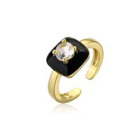 Cubic Zircon Brass Finger Ring gold color plated Adjustable & micro pave cubic zirconia & for woman & enamel 18mm Sold By PC