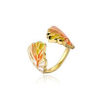Brass Cuff Finger Ring gold color plated Adjustable & for woman & enamel multi-colored 18mm Sold By PC