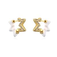Brass Huggie Hoop Earring, Star, gold color plated, micro pave cubic zirconia & for woman & enamel, more colors for choice, 18x15mm, Sold By Pair