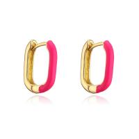 Brass Huggie Hoop Earring gold color plated for woman & enamel Sold By Pair
