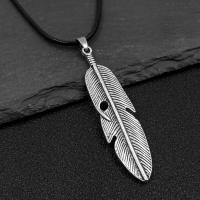 Tibetan Style Jewelry Necklace, with Wax Cord, Feather, polished, fashion jewelry & Unisex, silver color, nickel, lead & cadmium free, 15x60mm, Sold Per 50 cm Strand