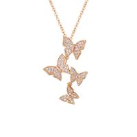 Zinc Alloy Jewelry Necklace Butterfly plated oval chain & for woman & with rhinestone nickel lead & cadmium free 30mm Length Approx 18.5 Inch Sold By PC
