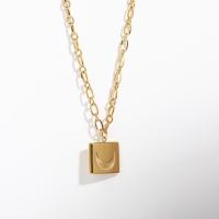 Stainless Steel Jewelry Necklace, 316L Stainless Steel, with 1.96inch extender chain, Square, Vacuum Ion Plating, fashion jewelry & Unisex, gold, 15mm, Length:Approx 15.7 Inch, Sold By PC
