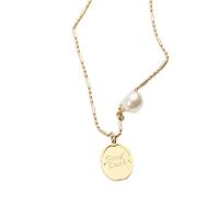 Stainless Steel Jewelry Necklace, 304 Stainless Steel, with Plastic Pearl, with 1.96inch extender chain, Vacuum Ion Plating, with letter pattern & for woman, gold, Length:Approx 15 Inch, Sold By PC