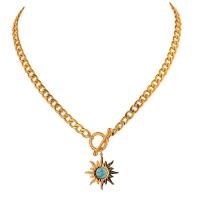 Stainless Steel Jewelry Necklace 304 Stainless Steel with turquoise with 1.96inch extender chain Sun Vacuum Ion Plating fashion jewelry & Unisex gold Length Approx 15.7 Inch Sold By PC