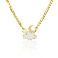 Cubic Zircon Micro Pave Brass Necklace, with 1.96inch extender chain, Cloud, gold color plated, micro pave cubic zirconia & for woman & enamel, nickel, lead & cadmium free, 16.40x15mm, Length:Approx 17.7 Inch, Sold By PC