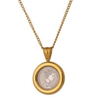 Stainless Steel Jewelry Necklace, 304 Stainless Steel, with 1.96inch extender chain, Flat Round, Vacuum Ion Plating, fashion jewelry & twist oval chain & for woman, 17mm, Length:Approx 15.7 Inch, Sold By PC