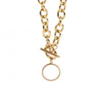 Edelstahl Schmuck Halskette, 304 Edelstahl, mit Weiße Muschel, flache Runde, Modeschmuck & für Frau, Goldfarbe, 15mm, Länge:ca. 15.7 ZollInch, verkauft von PC