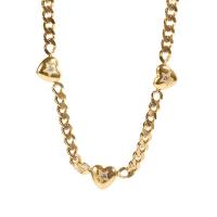 Stainless Steel Jewelry Necklace, 304 Stainless Steel, with 1.96inch extender chain, Heart, Vacuum Ion Plating, Unisex & with rhinestone, gold, Length:Approx 16.1 Inch, Sold By PC