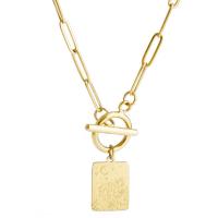 Stainless Steel Jewelry Necklace, 304 Stainless Steel, Rectangle, Vacuum Ion Plating, fashion jewelry & with flower pattern & for woman, gold, 15x10mm, Length:Approx 17.7 Inch, Sold By PC