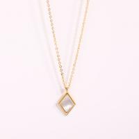 Stainless Steel Jewelry Necklace 304 Stainless Steel with White Shell with 1.96inch extender chain Rhombus Vacuum Ion Plating fashion jewelry & oval chain & for woman gold Length Approx 15.7 Inch Sold By PC