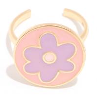 Brass Cuff Finger Ring, Round, 14K gold plated, adjustable & different styles for choice & with flower pattern & for woman & enamel, nickel, lead & cadmium free, 60mm, US Ring Size:6-8, Sold By PC