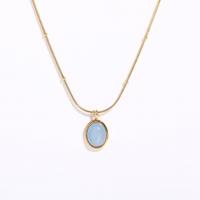 Natural Gemstone Necklace, 316L Stainless Steel, with Aquamarine, with 2.36inch extender chain, Oval, Vacuum Ion Plating, snake chain & for woman, gold, 12x10mm, Length:Approx 16.1 Inch, Sold By PC