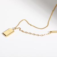 Stainless Steel Jewelry Necklace, 304 Stainless Steel, with 2.36inch extender chain, Rectangle, Vacuum Ion Plating, Unisex & with letter pattern, gold, 16x9x3mm, Length:Approx 16.1 Inch, Sold By PC