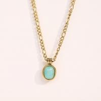 Stainless Steel Jewelry Necklace 304 Stainless Steel with ​Amazonite​ with 2.36inch extender chain Oval Vacuum Ion Plating fashion jewelry & for woman gold Length Approx 16.1 Inch Sold By PC