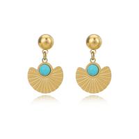 Boucles d'oreilles en alliage de zinc, avec turquoise, Placage de couleur d'or, pour femme, 14x21mm, Vendu par paire