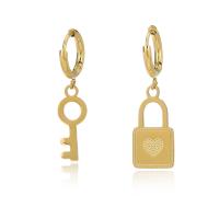 Asymmetric Earrings 304 Stainless Steel Lock and Key plated for woman 4.2*32mm 10*32mm Sold By Pair