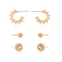 304 Stainless Steel Stud Earring Set, Vacuum Plating, 3 pieces & for woman & with rhinestone, more colors for choice, 1.85*1.55cm,1.4*0.3cm,1.45*0.65cm, Sold By Set