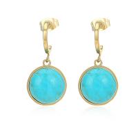 Turquoise Earring, Titanium Steel, with turquoise, gold color plated, for woman, 13x26mm, Sold By Pair