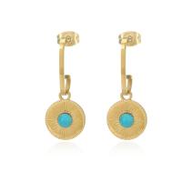 Titanium Steel Drop Earring, with turquoise, Vacuum Plating, for woman, golden, 11x28mm, Sold By Pair